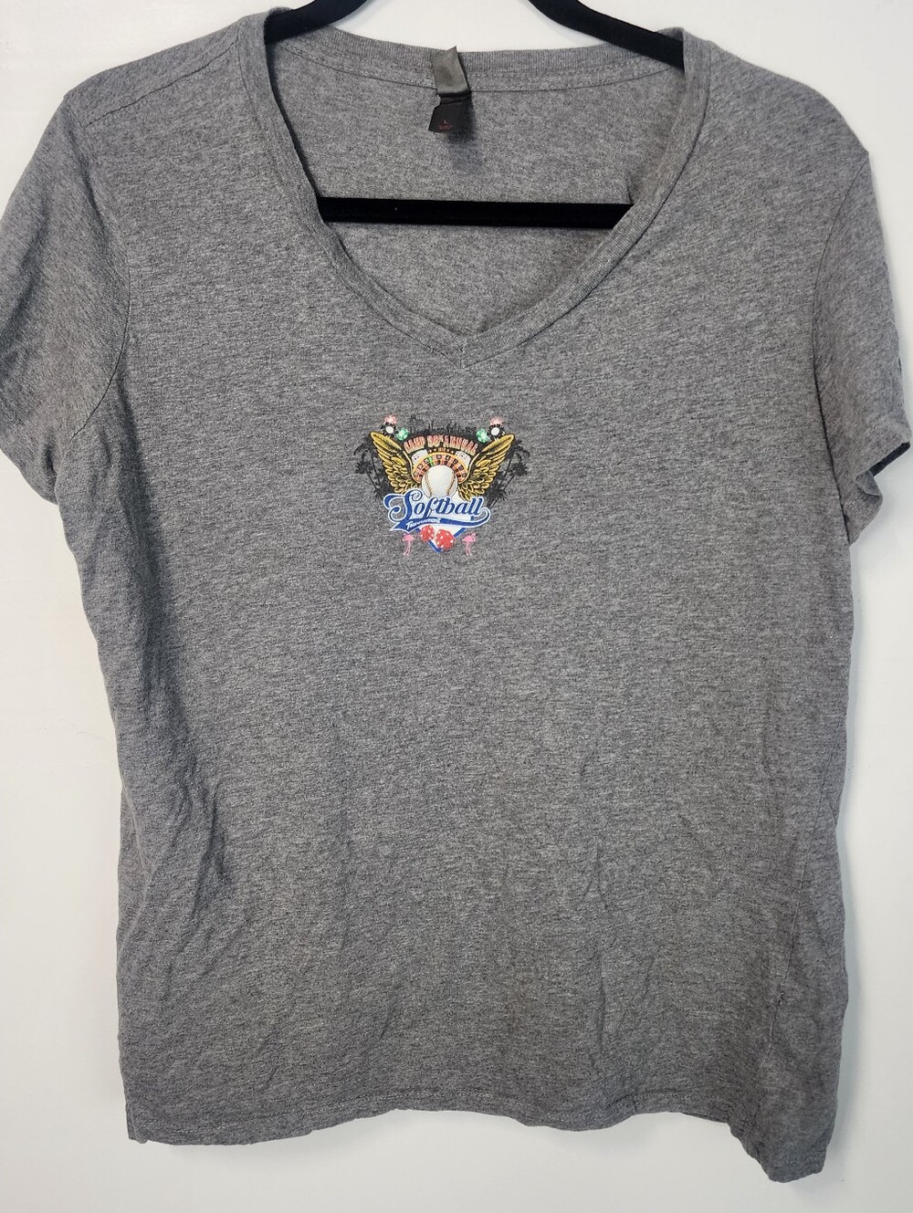 District Made Gray V-Neck Large CAHP Softball Graphic Tee 38th Annual Tournament